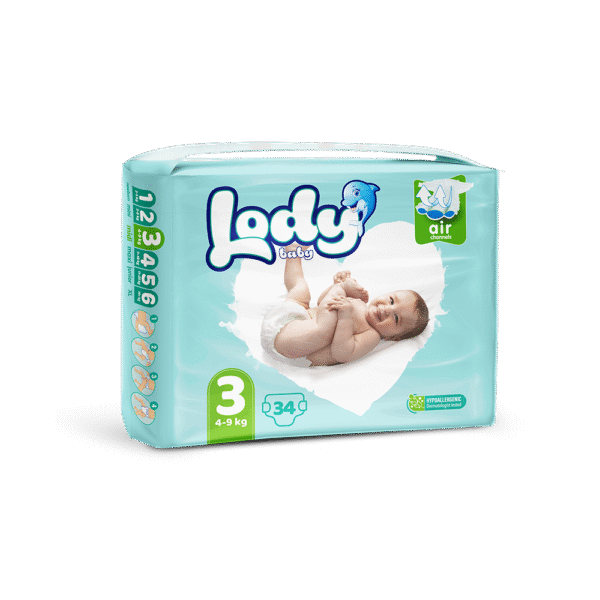 Lody Baby Size 3 Medium Baby Diapers 34pcs (4-9 kg)