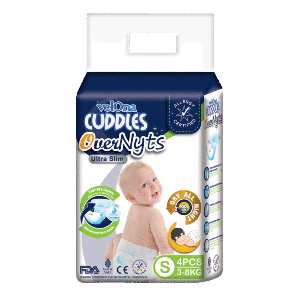 Velona Cuddles Overnyts Ultra Slim Baby Diapers S 04 Pcs (3-8kg)