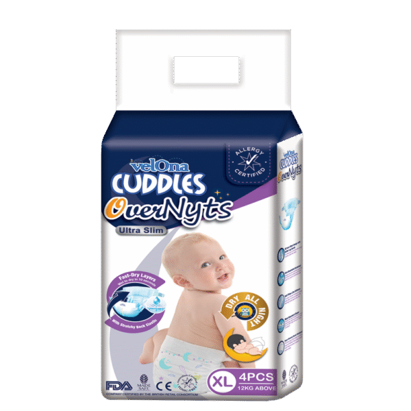 Velona Cuddles Overnyts Ultra Slim Baby Diapers XL 04 Pcs (12+kg)