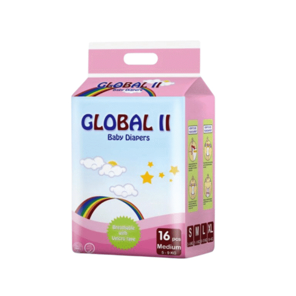 Global II Baby Diapers 16pcs Medium (5kg -9kg)